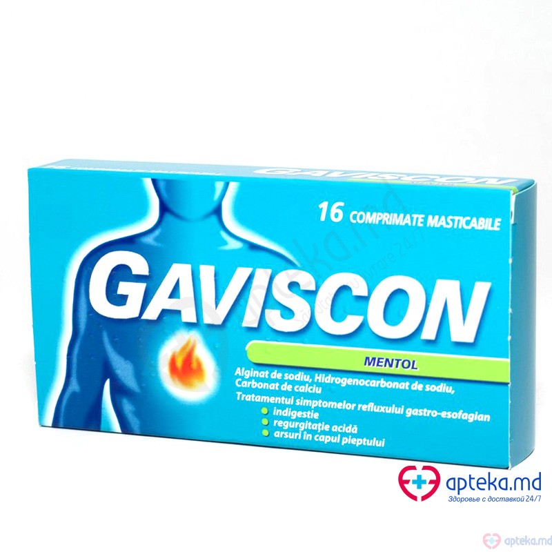 Gaviscon Mentol comp. masticab. 250 mg + 133,5 mg + 80 mg N8x2