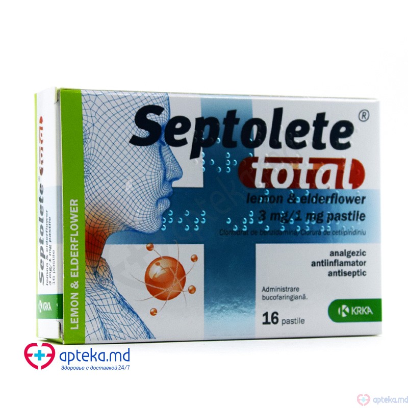 Septolete total lemon elderflower pastile 3 mg/1 mg N8x2