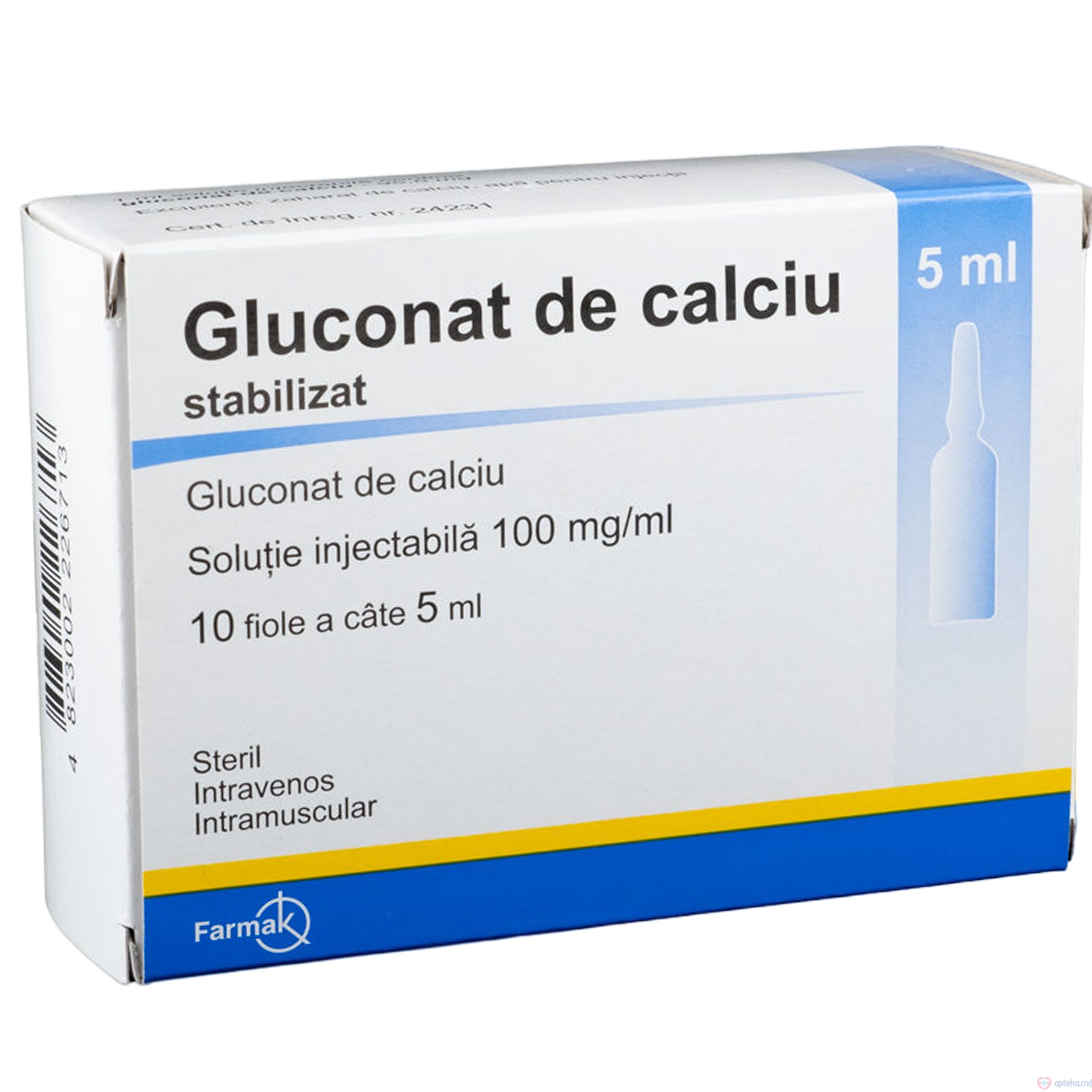 Gluconat de calciu  sol. inj. 100 mg/ml 5 ml N5x2