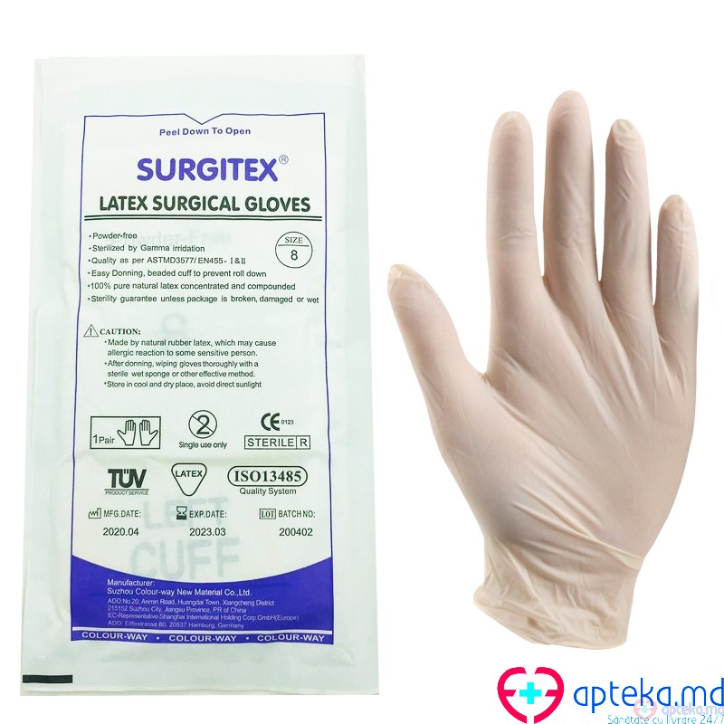 Manusi chirurgicale sterile din latex fara pudra N8