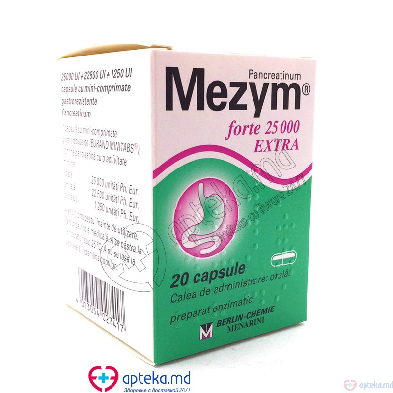 Mezym forte 25000 EXTRA capsule 25000 UI + 22500 UI + 1250 UI N20