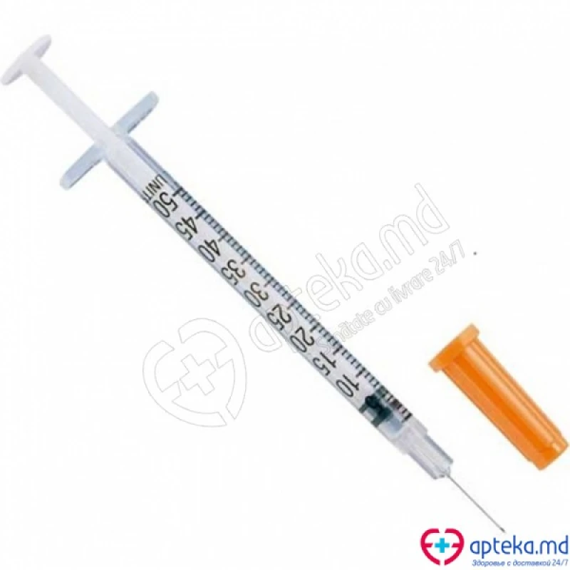 Шприц инсулиновый 1 мл 3-компонентный с несъемной иглой 29G X1/2 (0,33 x 13 мм) Medline