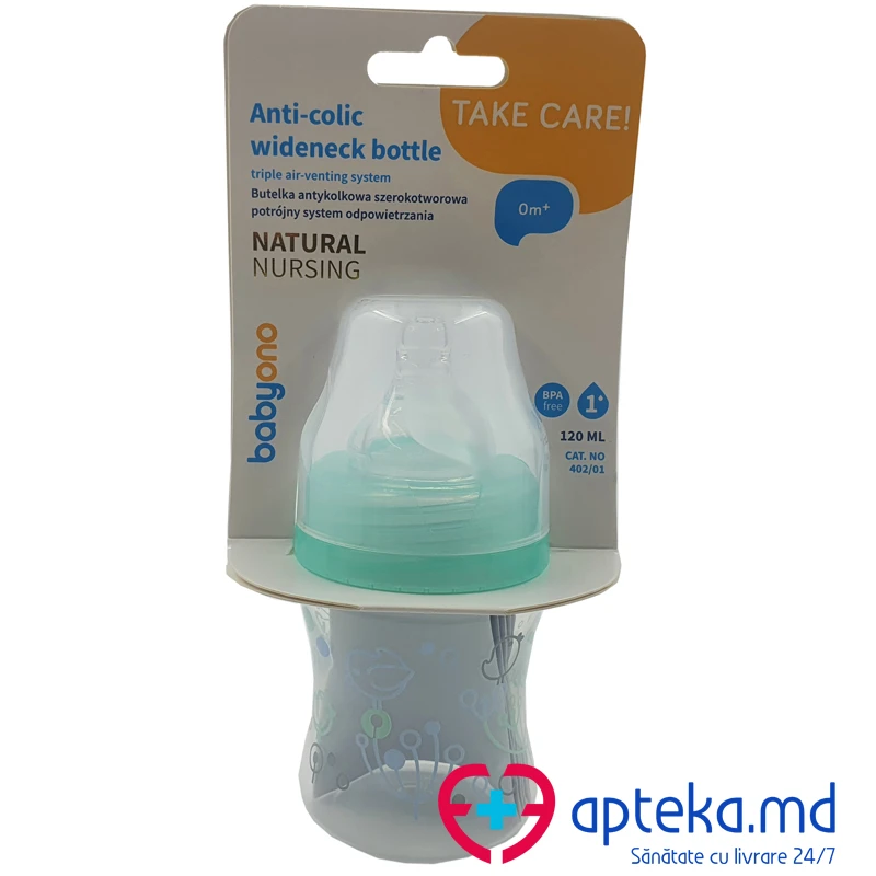 Бутылочка с широкой соской мята Baby Ono 0402.01 120 мл Бутылочка с широкой соской мята Baby Ono 0402.01 120 мл