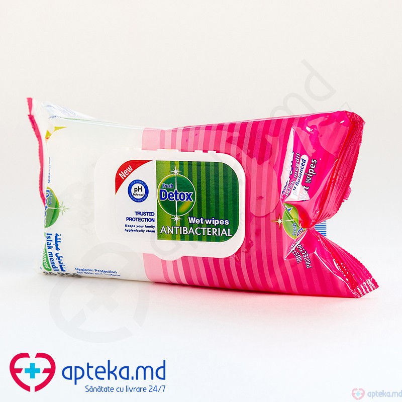 Servetele umede DETOX antibacterial pink N80