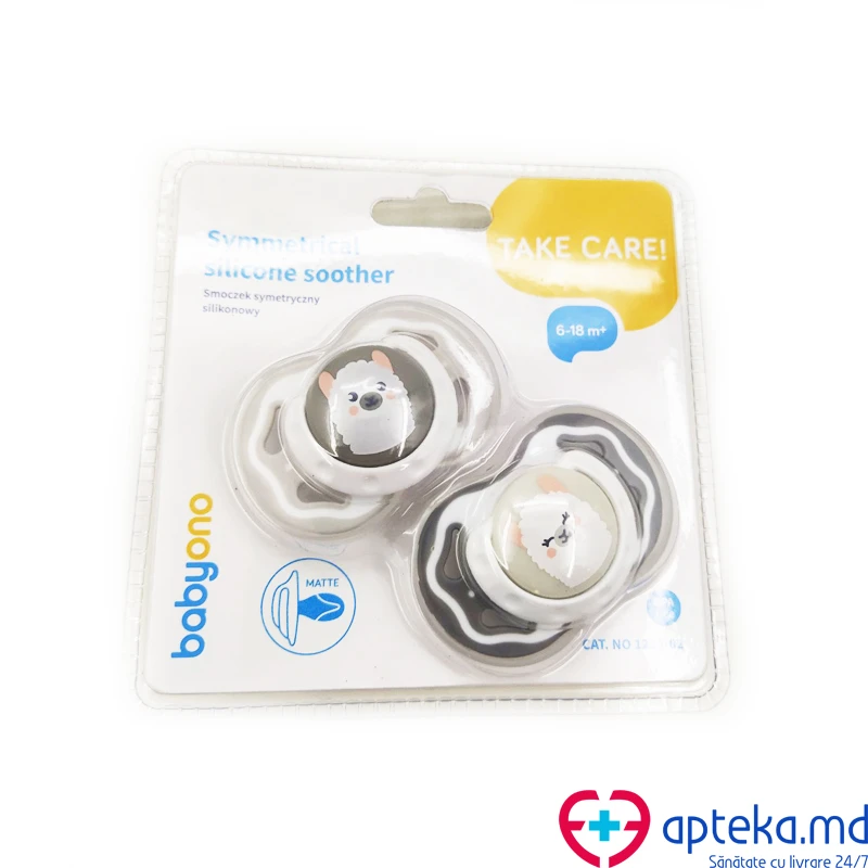 Пустышка силиконовая симметричная 6-18 мес 2 шт серая Baby Ono 1225/02 Пустышка силиконовая симметричная 6-18 мес 2 шт серая Baby Ono 1225/02