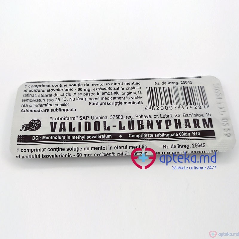 Validol-Lubnypharm comprimate sublinguale 60 mg N10