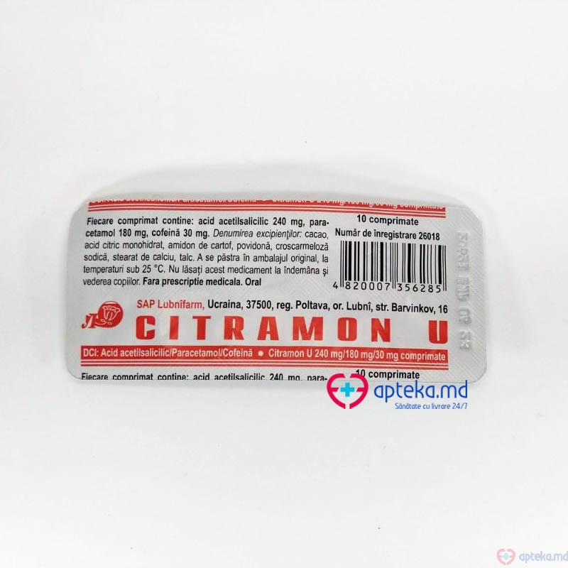 Citramon U comprimate 240 mg/30 mg/180 mg N10