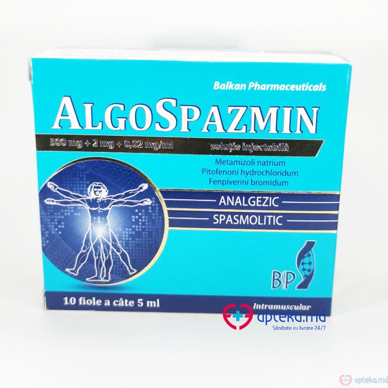 Algospazmin solutie injectabila 500 mg/2 mg/0,02 mg/ml 5ml N5x2