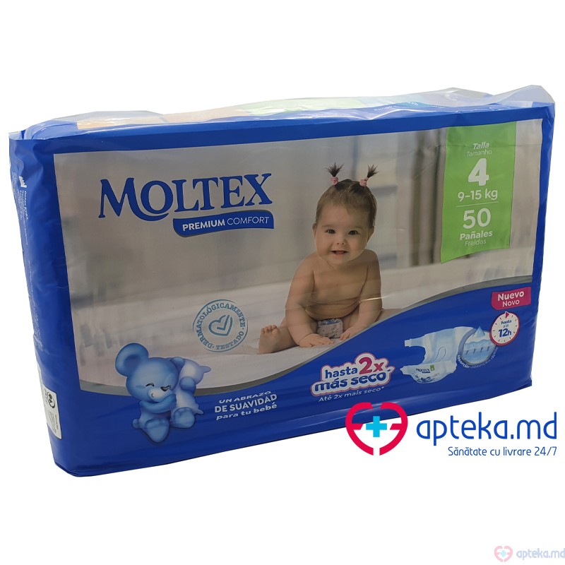 Scutece p/u copii Moltex (4) Premium Comfort Max 9-15kg N50