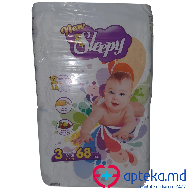 Подгузники New Sleepy 3 Midi размер 3, 5-9 кг, N68 Подгузники New Sleepy 3 Midi размер 3, 5-9 кг, N68