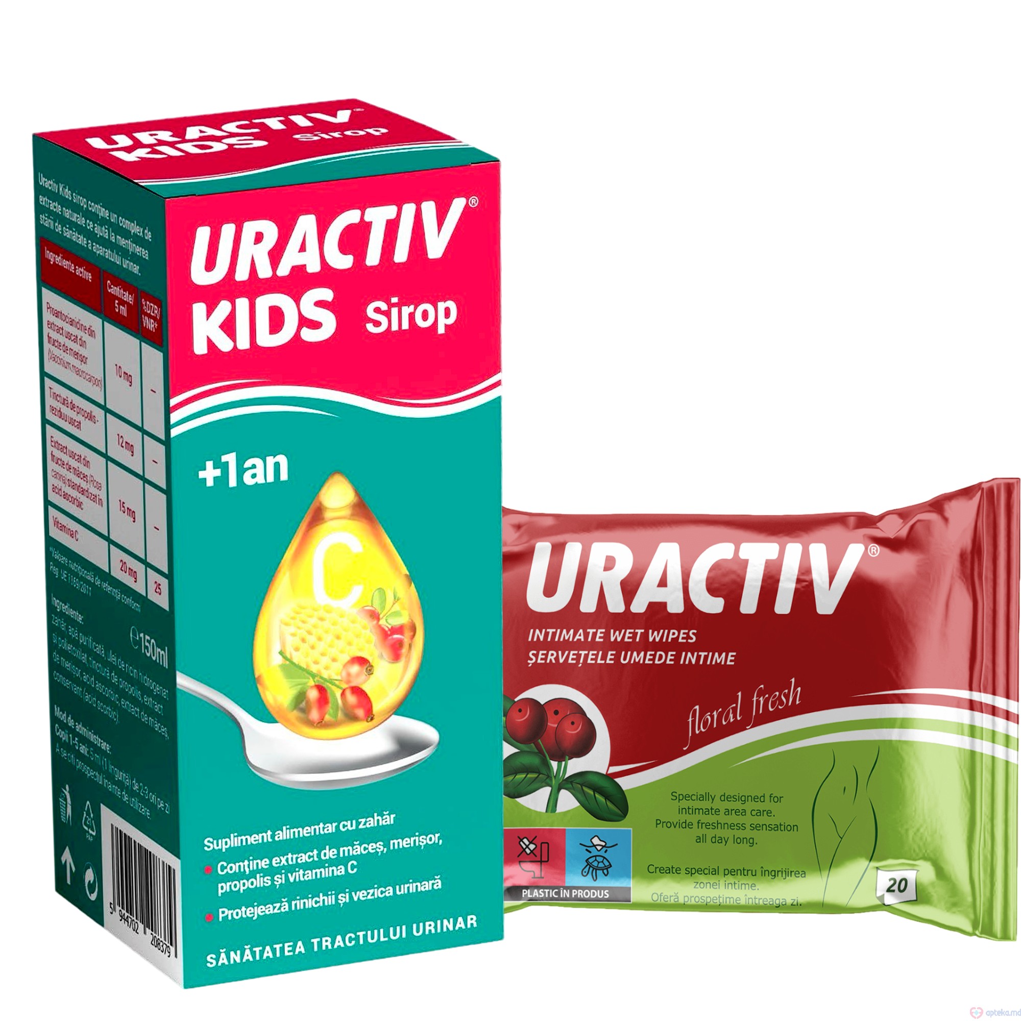 Uractiv Kids sirop 150 ml + Servetele Uractiv cadou