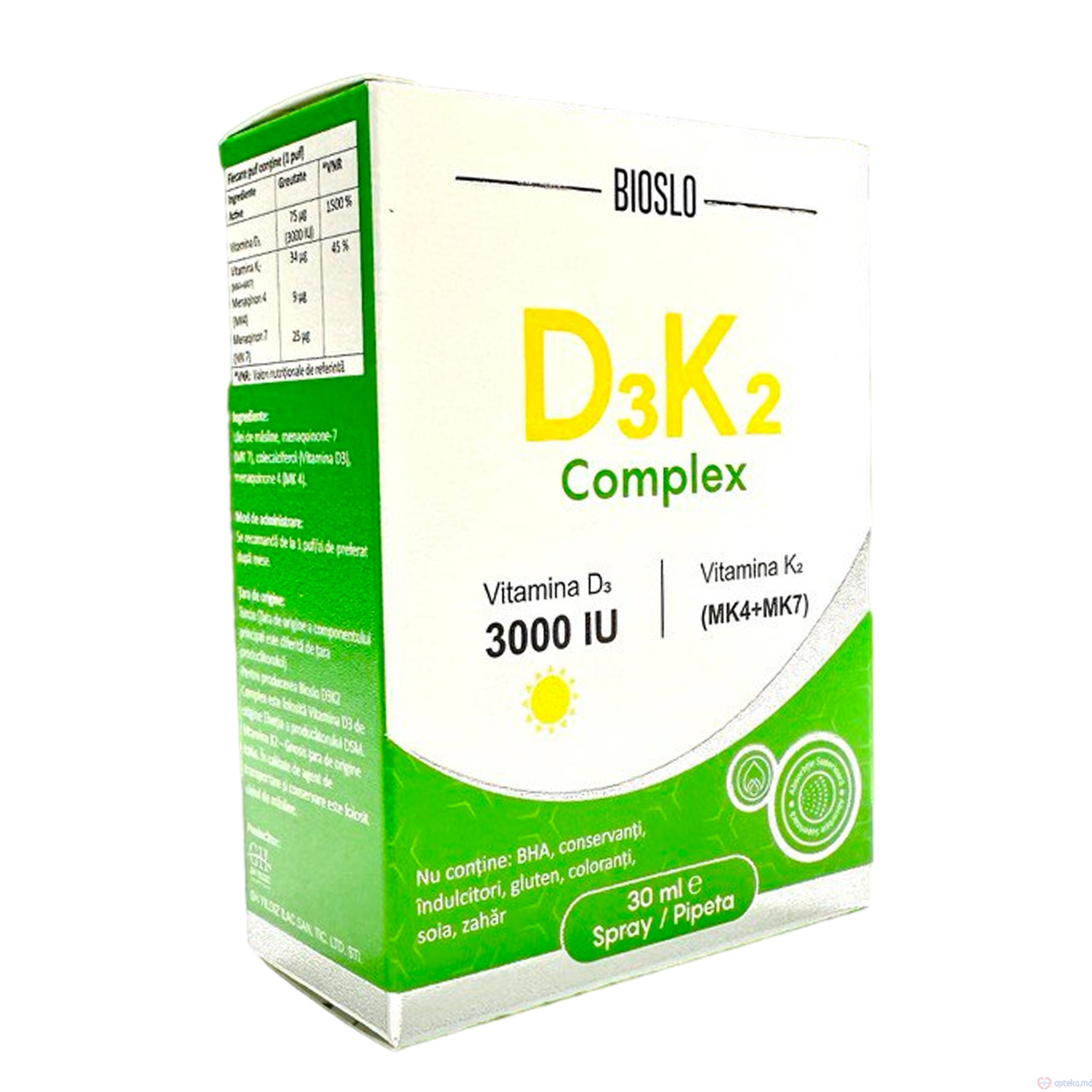 Bioslo D3K2 complex 3000UI spray/pipeta 30 ml