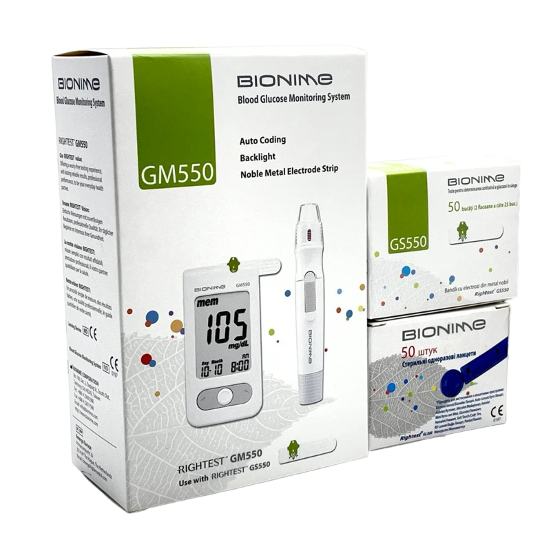 Набор для измерения глюкозы в крови Bionime GM550 + GS550(50) + GL300(50) Набор для измерения глюкозы в крови Bionime GM550 + GS550(50) + GL300(50)