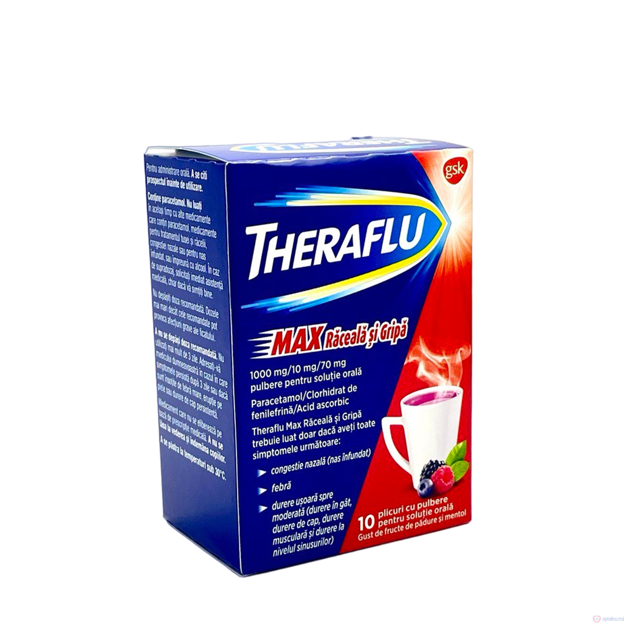 TheraFlu Max Raceala si Gripa pulb./sol. orala 1000 mg/10 mg/70 mg N10