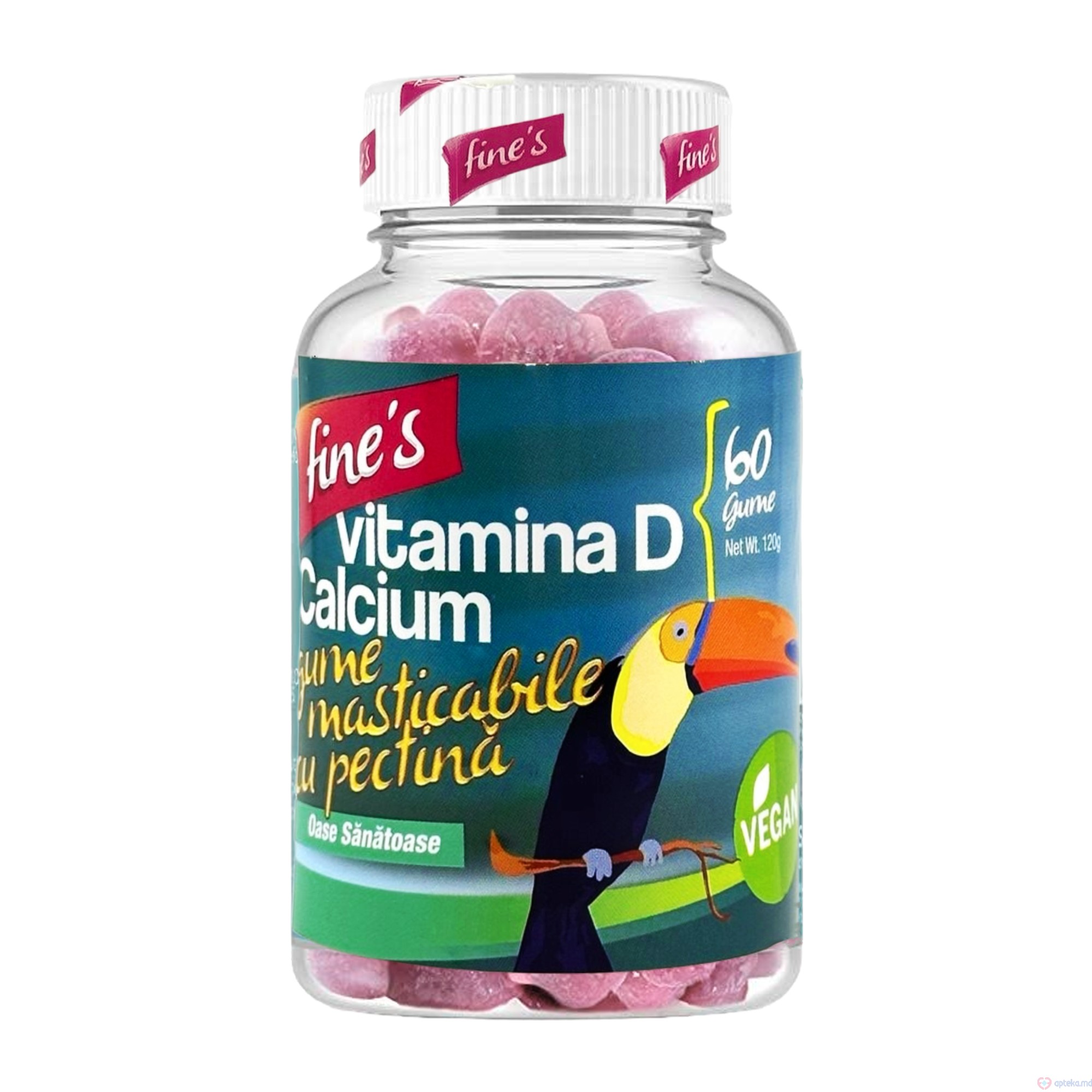 Fine's Calciu Vitamina D gume masticabile cu pectina N60