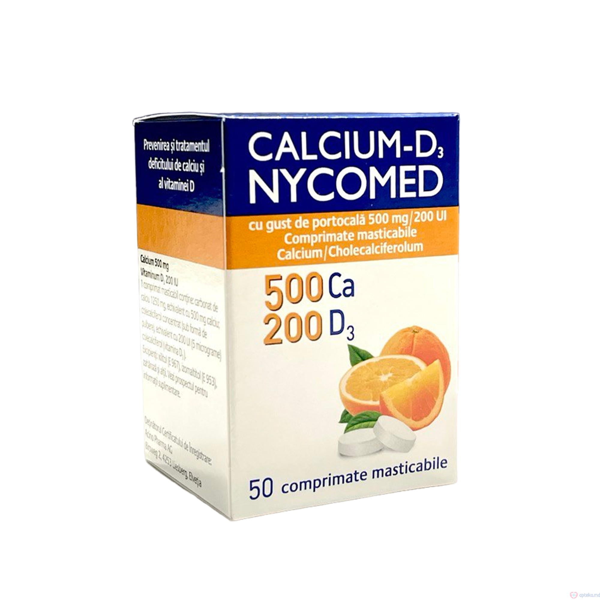 Calcium-D3 Nycomed cu gust de portocala comp. masticab. N50