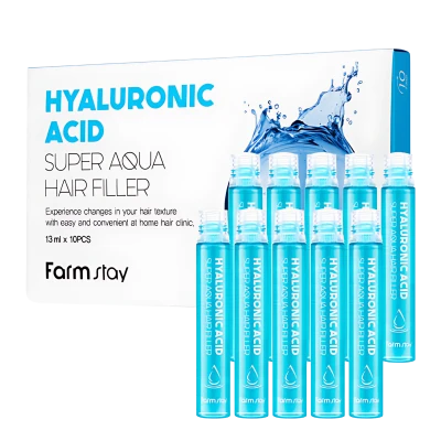 FARMSTAY Филлер для волос с гиалуроновой кислотой HYALURONIC ACID SUPER AQUA HAIR FILLER 13ml*10