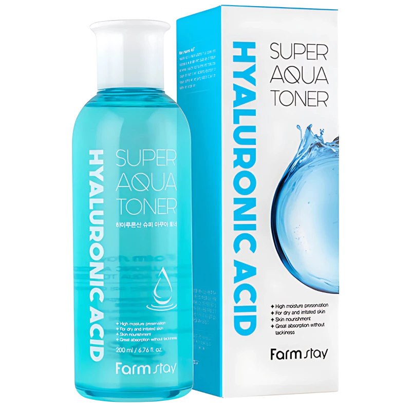 FARMSTAY Tonic  cu acid hialuronic HYALURONIC ACID SUPER AQUA TONER 200ml