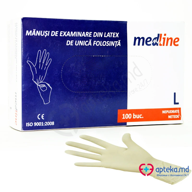 Перчатки н/стер латексные для осмотра неопудренные L (MEDLINE) N9 Перчатки н/стер латексные для осмотра неопудренные L (MEDLINE) N9