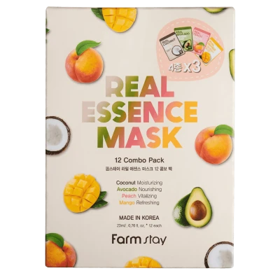 FARMSTAY Set de masti pentru fata Real Essence Mask Combo Pack V1 (Mango, Avocado, Coconut, Peach 12